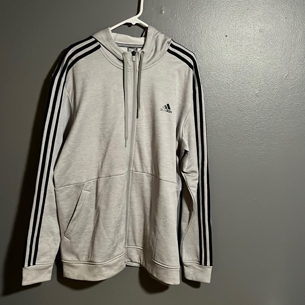 Adidas zipper hoodie gray with black like new size XL